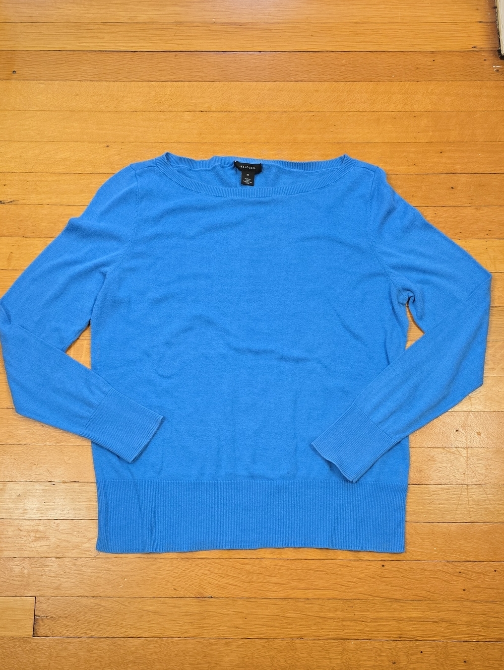 Halogen, Boatneck Long Sleeve Knit Pullover Sweater, Blue, VGUC, Women's M